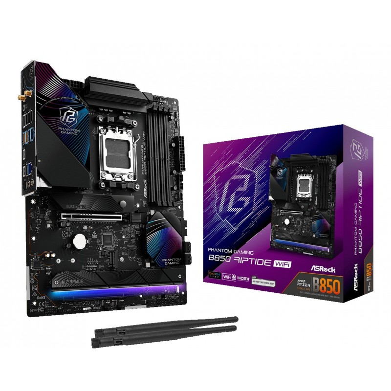 ASRock Phantom Gaming B850 Riptide WiFi, AMD, Emplacement AM5, AMD Ryzen 7000 Series, AMD Ryzen 8000 Series, AMD Ryzen 9000 Series, Emplacement AM5, DDR5-SDRAM, 256 Go