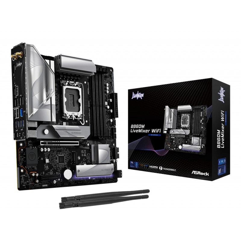 ASRock B860M LiveMixer WiFi, Intel, LGA 1851 Socket V1, DDR5-SDRAM, 256 Go, DIMM, Double canal