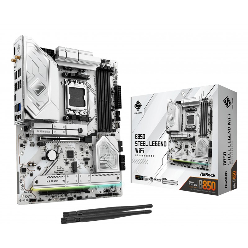 ASRock B850 Steel Legend WiFi, AMD, Emplacement AM5, AMD Ryzen 7000 Series, AMD Ryzen 8000 Series, AMD Ryzen 9000 Series, Emplacement AM5, DDR5-SDRAM, 256 Go