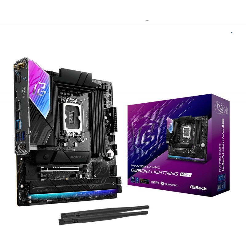 ASRock B860M Lightning WiFi, Intel, LGA 1851 Socket V1, Intel Core Ultra Series 2, DDR5-SDRAM, 256 Go, DIMM