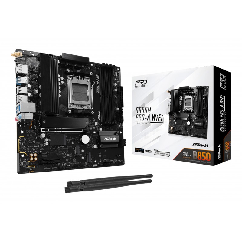 ASRock B850M Pro-A WiFi, AMD, Emplacement AM5, AMD Ryzen 7000 Series, AMD Ryzen 8000 Series, AMD Ryzen 9000 Series, Emplacement AM5, DDR5-SDRAM, 256 Go