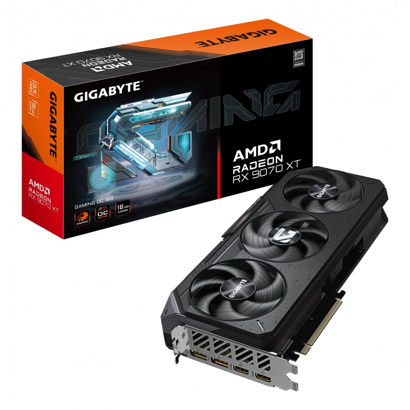 Gigabyte Radeon RX 9070 XT GAMING OC 16G Carte Graphique - 16 Go GDDR6, 256 bits, PCI-E 5.0, 3060 MHz Fréquence du Cœur, 2 x DisplayPort, 2 x HDMI, GV-R9070XTGAMING OC-16GD, Radeon RX 9070 XT, 16 Go, GDDR6, 256 bit, 7680 x 4320 pixels, PCI Express 5.0
