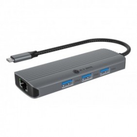 ICY BOX IB-DK4034a-CPD, Avec fil, USB 3.2 Gen 1 3.1 Gen 1 Type-C, 100 W, 1000 Mbits, Aluminium, Argent, 5 Gbits