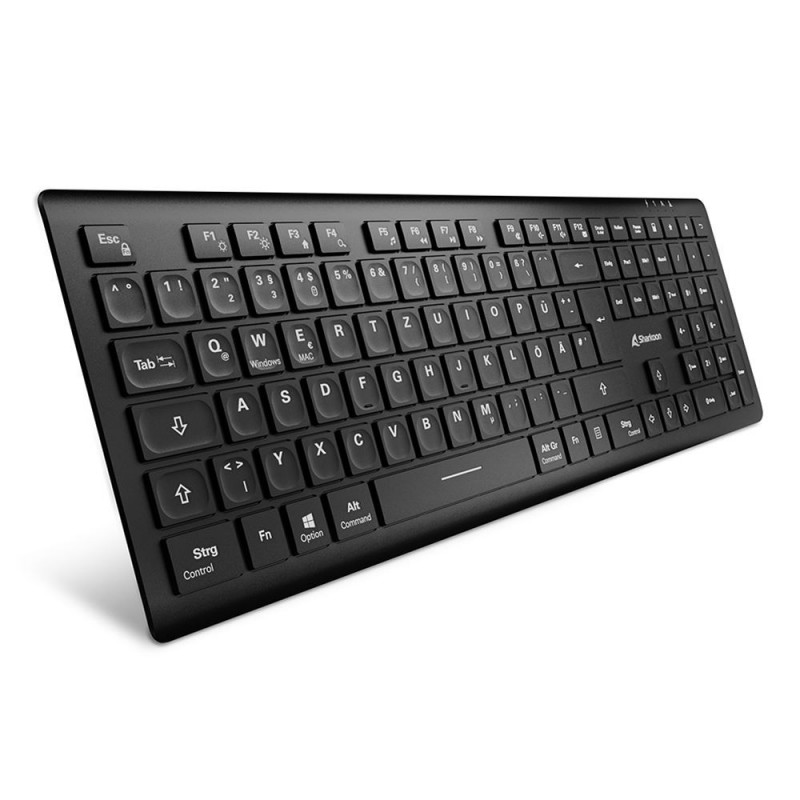 Sharkoon OfficePal K30W bk, Sans fil, USB, Commutateur de touche « ciseaux », QWERTZ, Noir