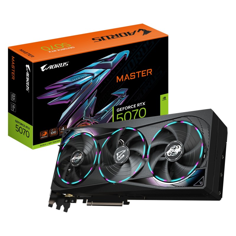 Gigabyte AORUS GeForce RTX 5070 MASTER 12G Carte Graphique - 12 Go GDDR7, 192 bits, PCI-E 5.0, 2715 MHz Core Clock, 3 x DP 2.1a, 1 x HDMI 2.1b, NVIDIA DLSS 4, GV-N5070AORUS M-12GD, GeForce RTX 5070, 12 Go, GDDR7, 192 bit, 7680 x 4320 pixels, PCI Express
