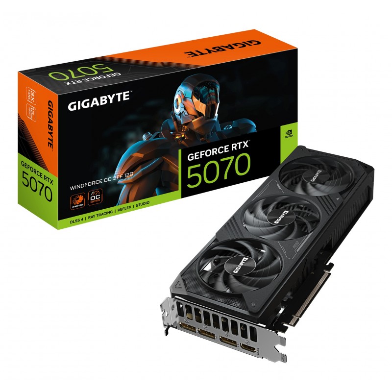 Gigabyte GeForce RTX 5070 WINDFORCE OC SFF 12G Carte Graphique - 12Go GDDR7, 192 bits, PCI-E 5.0, 2542 MHz Core Clock, 3 x DP 2.1a, 1 x HDMI 2.1b, NVIDIA DLSS 4, GV-N5070WF3OC-12GD, GeForce RTX 5070, 12 Go, GDDR7, 192 bit, 7680 x 4320 pixels, PCI Express