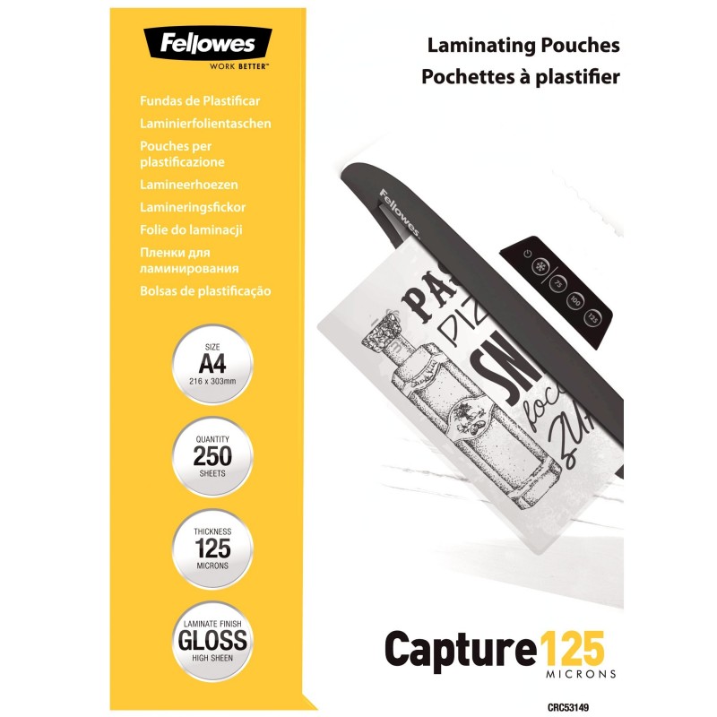 Fellowes Pochettes brillantes A4 125 microns, Transparent, A4, 222 mm, 1 mm, 306 mm, 5 kg