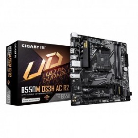 Gigabyte B550M DS3H AC R2 Carte mère - Processeurs AMD Ryzen 5000, VRM 5+3 phases, jusqu'à 4733 MHz DDR4 O.C., 1x M.2 PCIe 4.0 + 1x M.2 PCIe 3.0, Wi-Fi 5, LAN 1 GbE, USB 3.2 Gen 1, AMD, Emplacement AM4, AMD Ryzen 3000 Series, AMD Ryzen 4000 Series, AMD