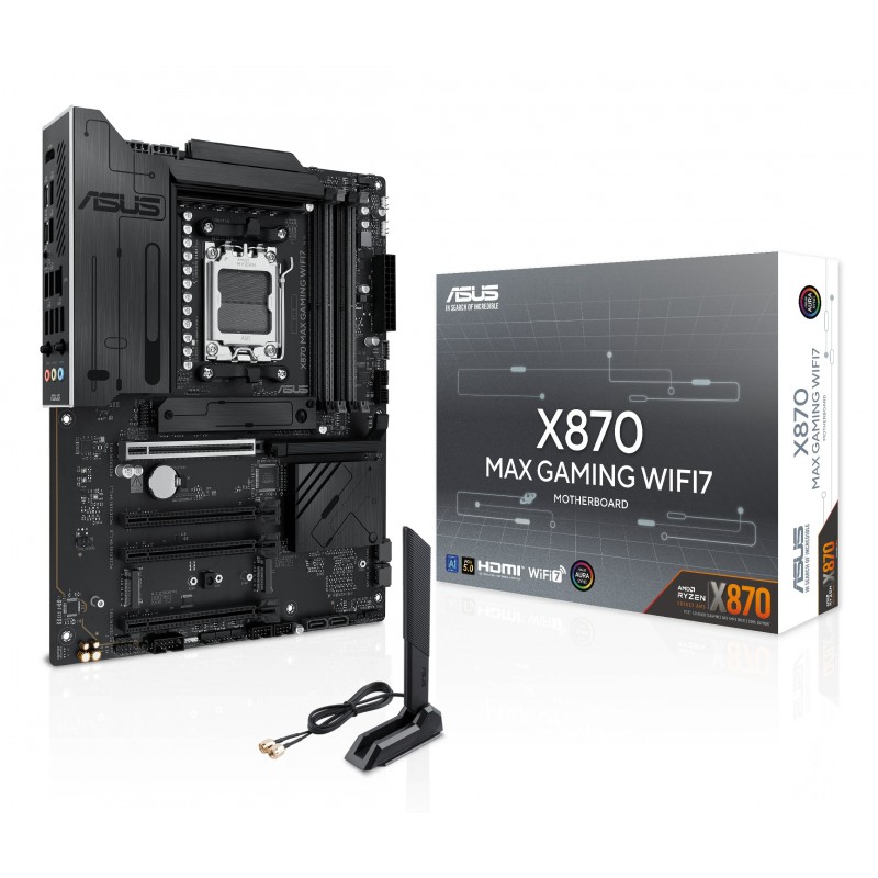 ASUS X870 MAX GAMING WIFI7, AMD, Emplacement AM5, AMD Ryzen 7000 Series, AMD Ryzen 8000 Series, AMD Ryzen 9000 Series, DDR5-SDRAM, 256 Go, DIMM