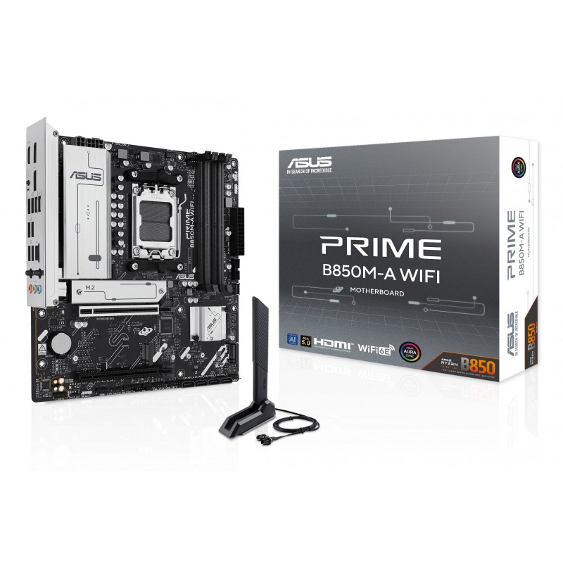 ASUS PRIME B850M-A WIFI, AMD, Emplacement AM5, AMD Ryzen 7000 Series, AMD Ryzen 8000 Series, AMD Ryzen 9000 Series, DDR5-SDRAM, 256 Go, DIMM