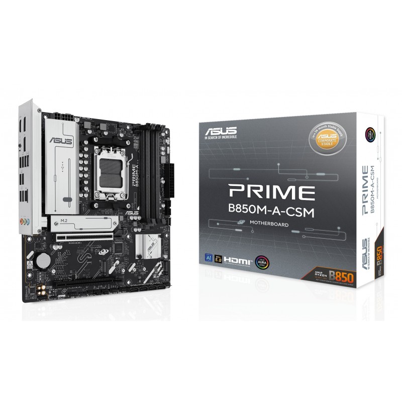 ASUS PRIME B850M-A-CSM, AMD, Emplacement AM5, AMD Ryzen 7000 Series, AMD Ryzen 8000 Series, AMD Ryzen 9000 Series, Emplacement AM5, DDR5-SDRAM, 256 Go