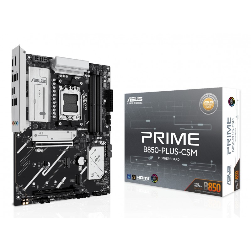 ASUS PRIME B850-PLUS-CSM, AMD, Emplacement AM5, AMD Ryzen 7000 Series, AMD Ryzen 8000 Series, AMD Ryzen 9000 Series, DDR5-SDRAM, 256 Go, DIMM