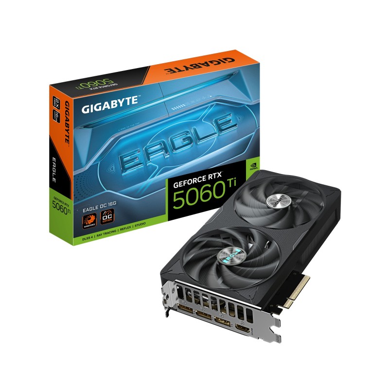 Gigabyte GeForce RTX 5060 Ti EAGLE OC 16G Carte Graphique – 16 Go GDDR7, 128 bits, PCI-E 5.0, 2617 MHz Fréquence du processeur, 3 x DisplayPort, 1 x HDMI, GV-N506TEAGLE OC-16GD, GeForce RTX 5060 Ti, 16 Go, GDDR7, 128 bit, 7680 x 4320 pixels, PCI