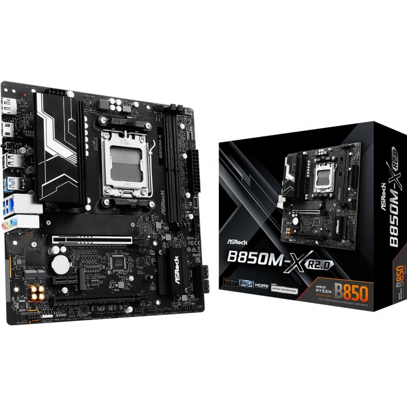 ASRock B850M-X R2.0, AMD, Emplacement AM5, AMD Ryzen 7000 Series, AMD Ryzen 8000 Series, AMD Ryzen 9000 Series, DDR5-SDRAM, 128 Go, DIMM