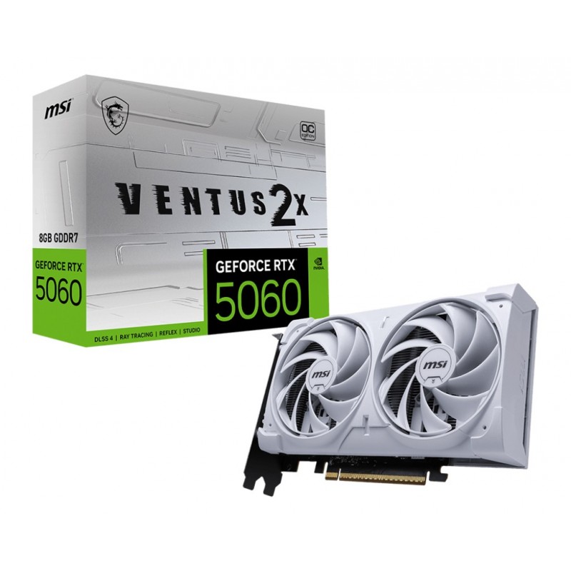 MSI GeForce RTX 5060 8G VENTUS 2X OC WHITE, GeForce RTX 5060, 8 Go, GDDR7, 128 bit, 7680 x 4320 pixels, PCI Express x16 5.0