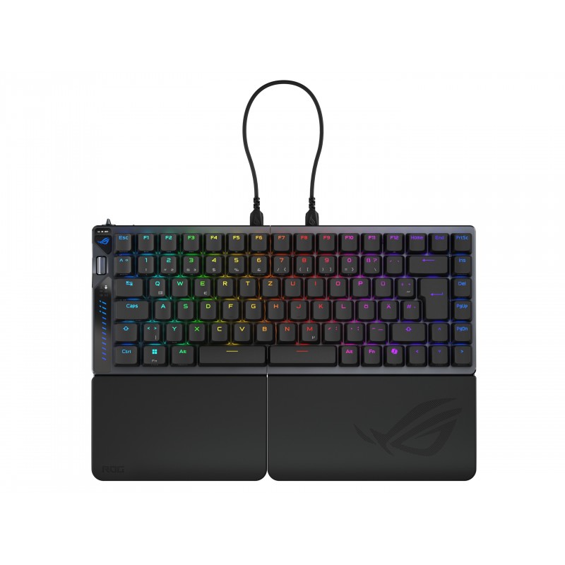 ASUS ROG Falcata, Avec fil &sans fil, USB + RF Wireless + Bluetooth, Magnetic-mechanical key switch, QWERTZ, LED RGB, Noir