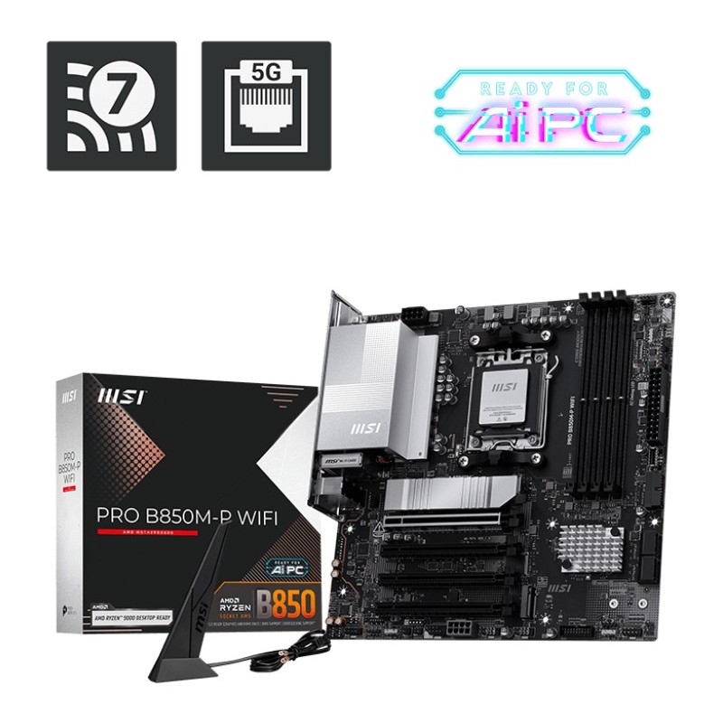 MSI PRO B850M-P WIFI, AMD, Emplacement AM5, AMD Ryzen 7000 Series, AMD Ryzen 8000 Series, AMD Ryzen 9000 Series, Emplacement AM5, DDR5-SDRAM, 256 Go