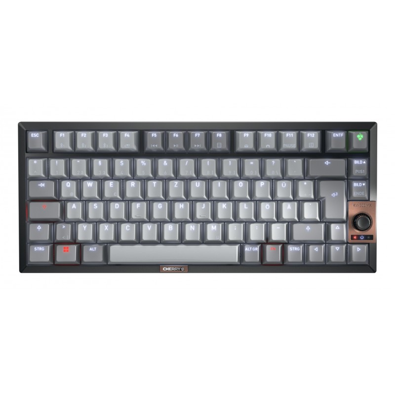 Cherry KW 300 MX, Avec fil &sans fil, USB + Bluetooth, Clavier mécanique, QWERTZ, LED, Noir, Cuivre, Gris