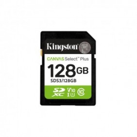 Kingston 128 Go SDXC Canvas Select Plus Gen3 150 Mos C10 UHS-I U1 V10, 128 Go, SD, Classe 10, UHS-I, 150 Mos, Class 1