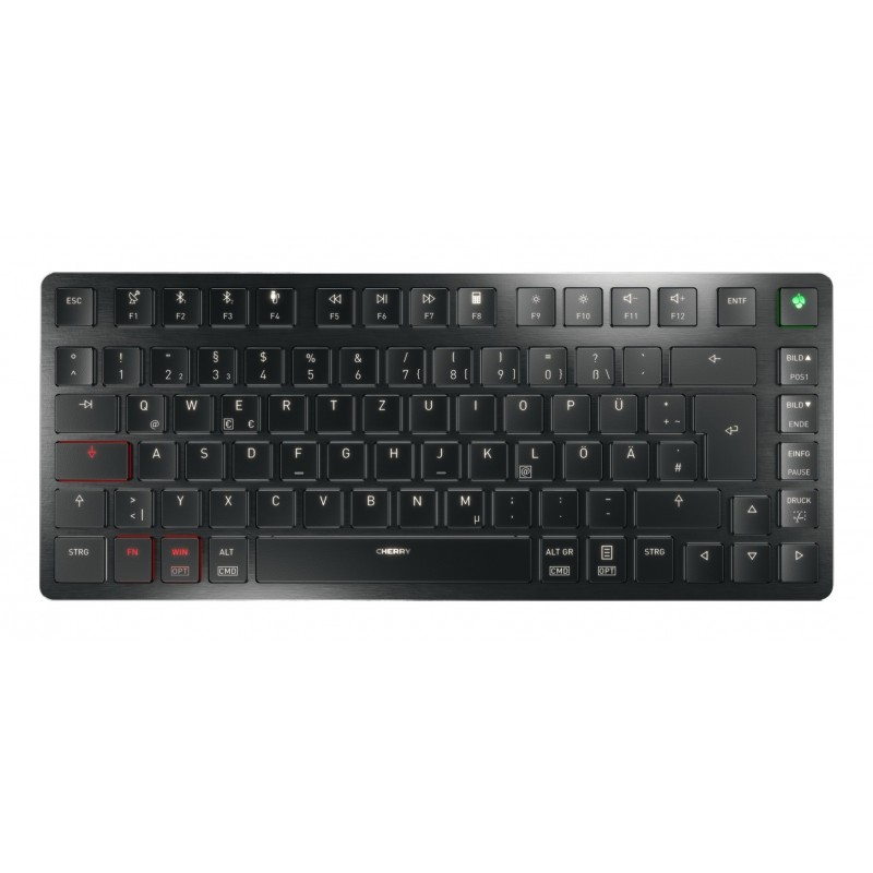 Cherry KW X ULP 2.0 MINI, Avec fil &sans fil, USB + RF Wireless + Bluetooth, Clavier mécanique, QWERTZ, LED, Noir