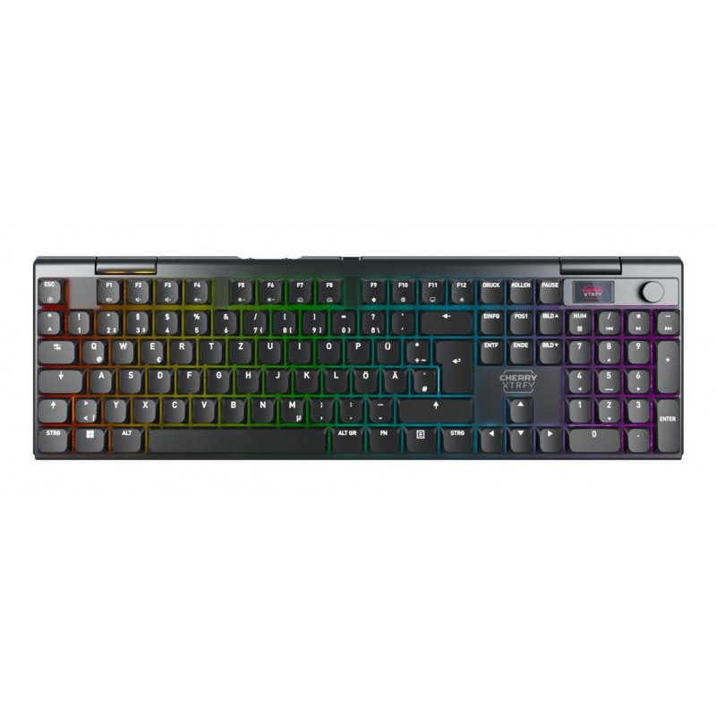 Cherry XTRFY MX 10.1 Wireless, Avec fil &sans fil, USB + RF Wireless + Bluetooth, Clavier mécanique, QWERTZ, LED RGB, Noir
