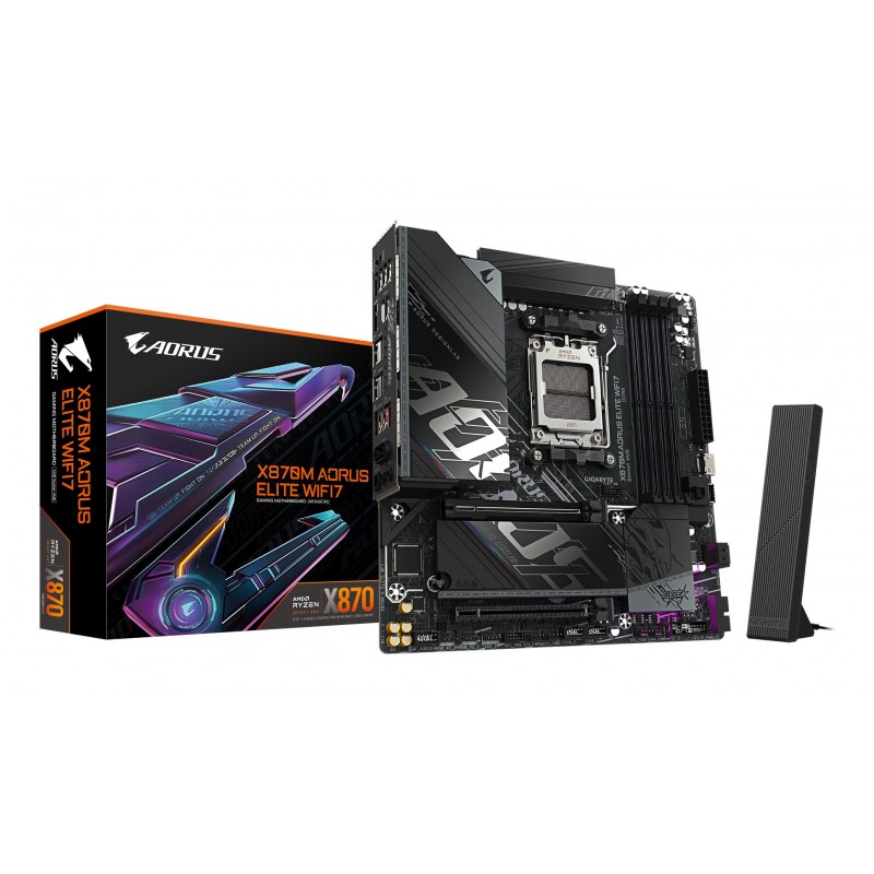 Gigabyte X870M AORUS ELITE WIFI7 Carte Mère – Compatible avec les processeurs AMD Ryzen 9000, VRM numérique 14+2+2 phases, jusqu'à 8200 MHz DDR5 , 1 x PCIe 5.0 + 1 x PCIe 4.0, Wi-Fi 7, LAN 2.5 GbE, USB 4, AMD, Emplacement AM5, AMD Ryzen 7000 Series