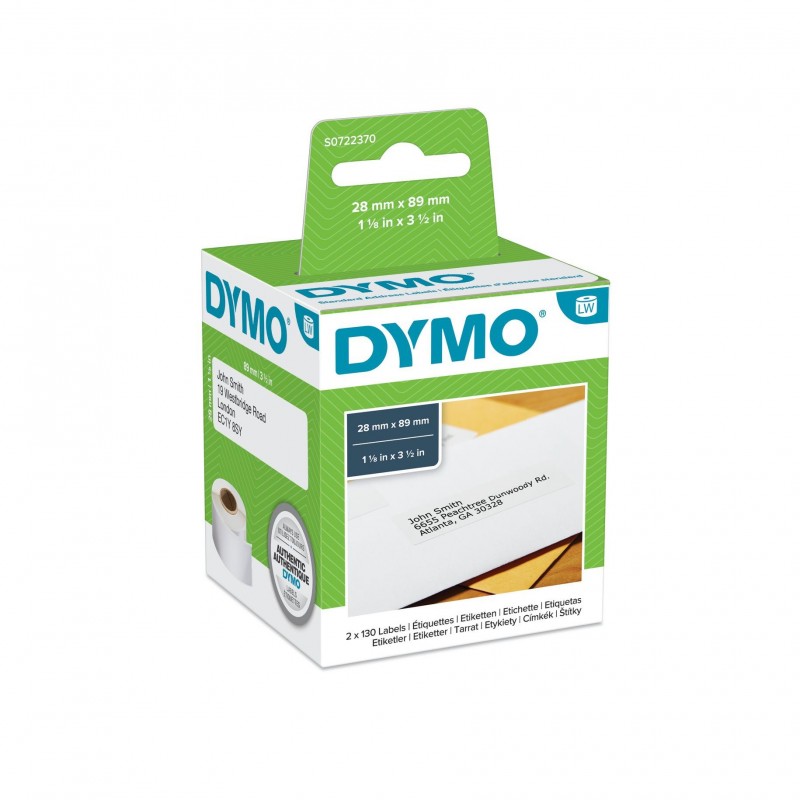 Dymo LW - Étiquettes d'adresse standard - 28 x 89 mm - S0722370, Blanc, Imprimante d'étiquette adhésive, Papier, Permanent, Rectangle, LabelWriter