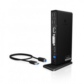 ICY BOX IB-DK2241AC, Avec fil, USB 3.2 Gen 1 3.1 Gen 1 Type-A, 3,5 mm, 10,100,1000 Mbits, Noir, 5 Gbits