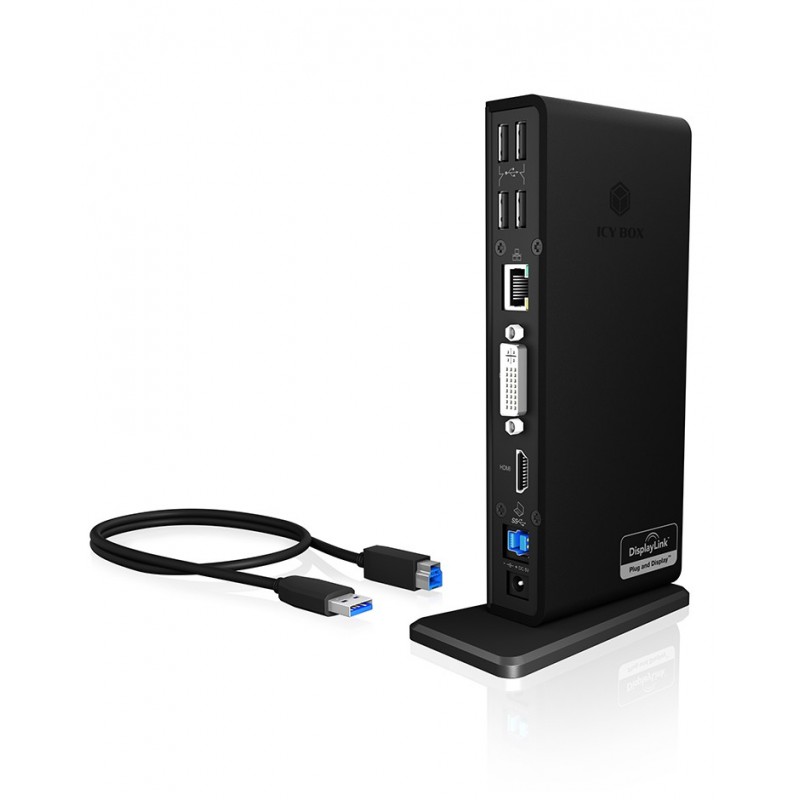ICY BOX IB-DK2241AC, Avec fil, USB 3.2 Gen 1 3.1 Gen 1 Type-A, 3,5 mm, 10,100,1000 Mbits, Noir, 5 Gbits