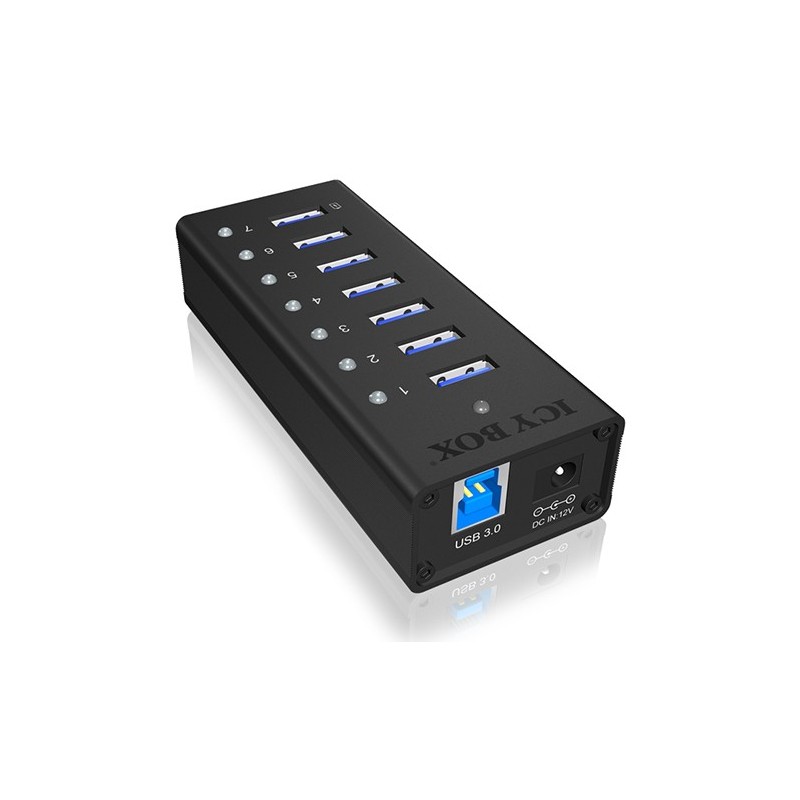 ICY BOX IB-AC618, USB 3.2 Gen 1 3.1 Gen 1 Type-B, USB 3.2 Gen 1 3.1 Gen 1 Type-A, 5000 Mbits, Noir, Aluminium, HDD, Énergie