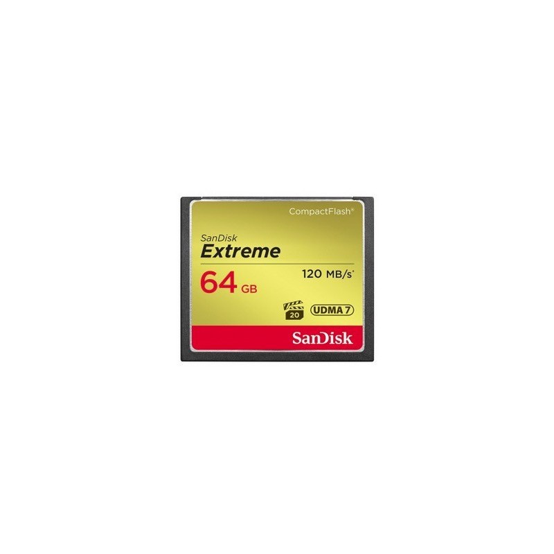 SanDisk CF Extreme 64GB, 64 Go, CompactFlash, 120 Mos, 85 Mos, Noir