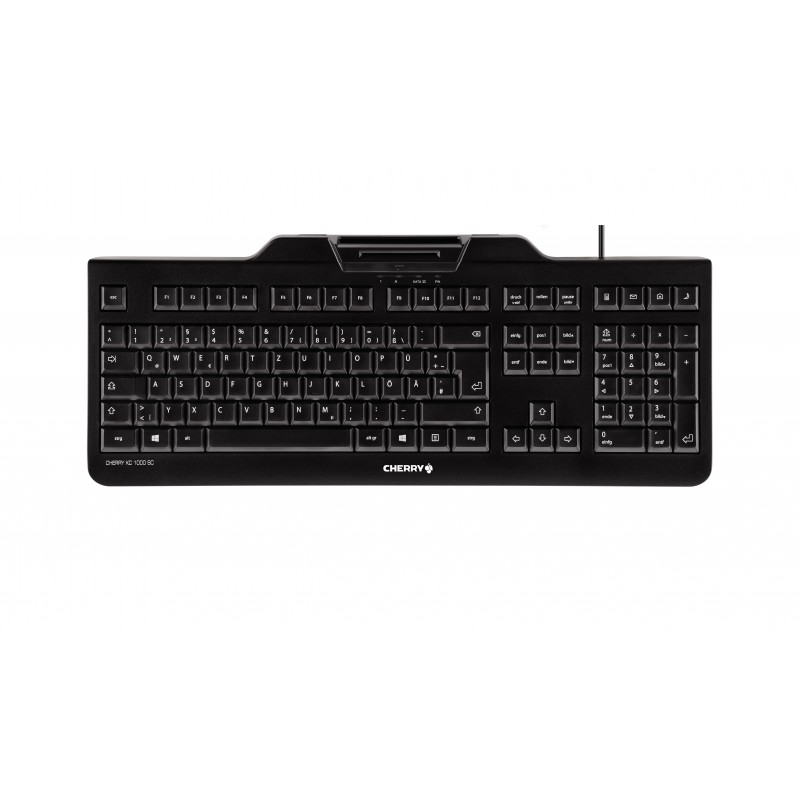 Cherry KC 1000 SC, Taille réelle 100 %, Avec fil, USB, Clavier à membrane, QWERTZ, Noir