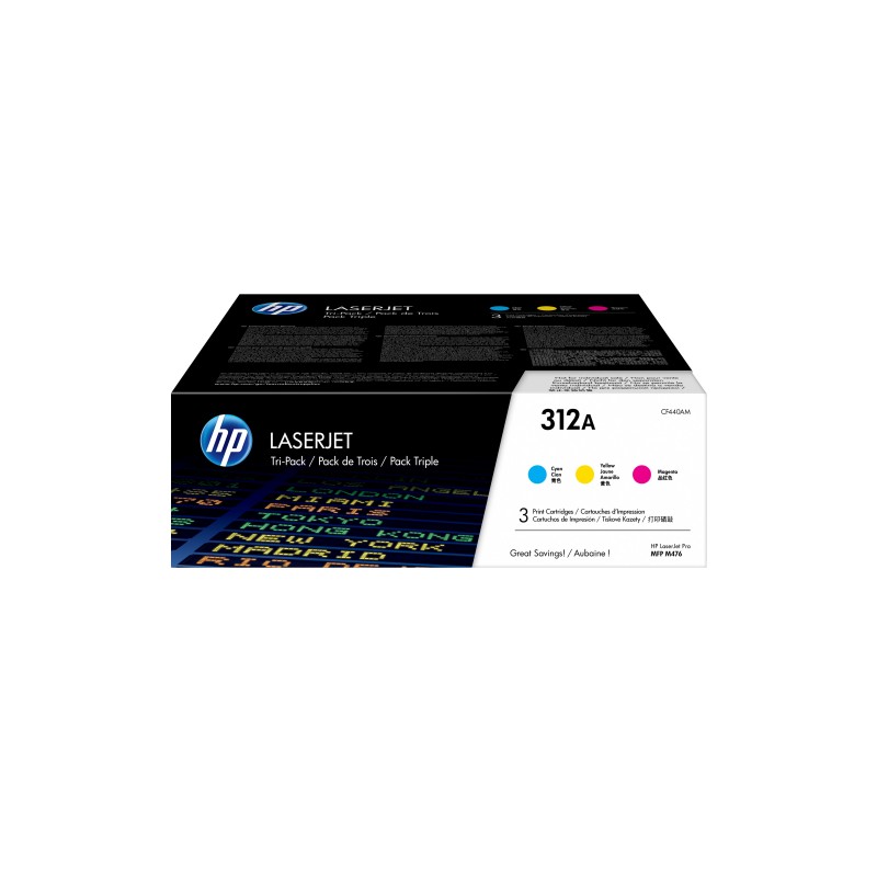 HP Cartouche 312A toner Cyan Tri-Pack, 2700 pages, Cyan, Magenta, Jaune, 3 pièce