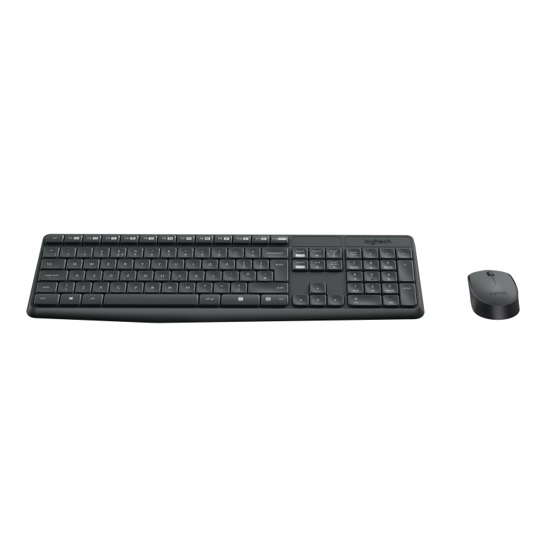 Logitech MK235, Taille réelle 100 %, Sans fil, RF sans fil, QWERTY, Gris, Souris incluse