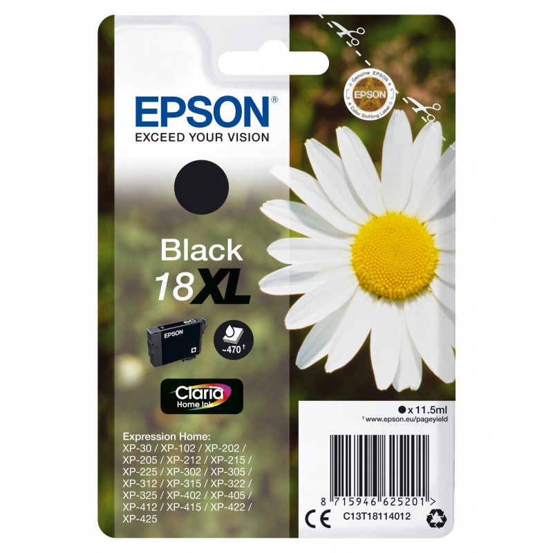 Epson Daisy Cartouche "Pâquerette" 18XL - Encre Claria Home N, Rendement élevé , Encre à pigments, 11,5 ml, 470 pages, 1 pièce