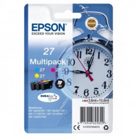 Epson Alarm clock Multipack "Réveil" 27 - Encre DURABrite Ultra C,M,J, Rendement standard, Cyan, Magenta, Jaune, Encre à pigments, 3,6 ml, 1 pièce, Multi pack