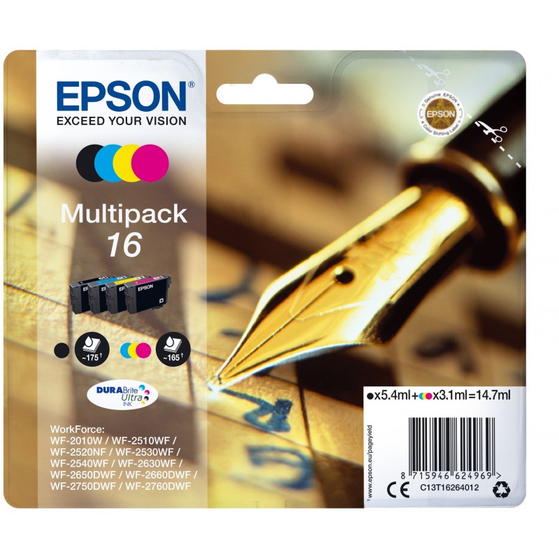 Epson Pen and crossword Multipack "Stylo à plume" 16 - Encre DURABrite Ultra N,C,M,J, Rendement standard, Noir, Cyan, Magenta, Jaune, Encre à pigments, Encre à pigments, 5,4 ml, 3,1 ml
