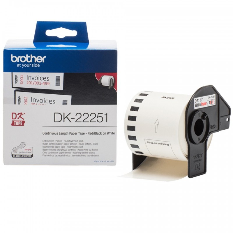 Brother DK-22251, Noir et rouge sur blanc, DK, Noir, Bleu, Blanc, Transfert thermique, QL-800 QL-810W QL-820NWB, 6,2 cm