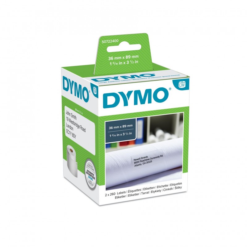 Dymo LW - Étiquettes d'adresse grand format - 36 x 89 mm - S0722400, Blanc, Imprimante d'étiquette adhésive, Papier, Permanent, Rectangle, LabelWriter