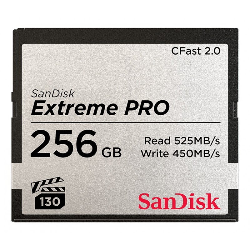 SanDisk Extreme Pro, 256 Go, CFast 2.0, 525 Mos, 450 Mos, Noir, Argent