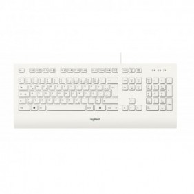 Logitech K280E Pro f Business, Taille réelle 100 %, Avec fil, USB, QWERTZ, Blanc