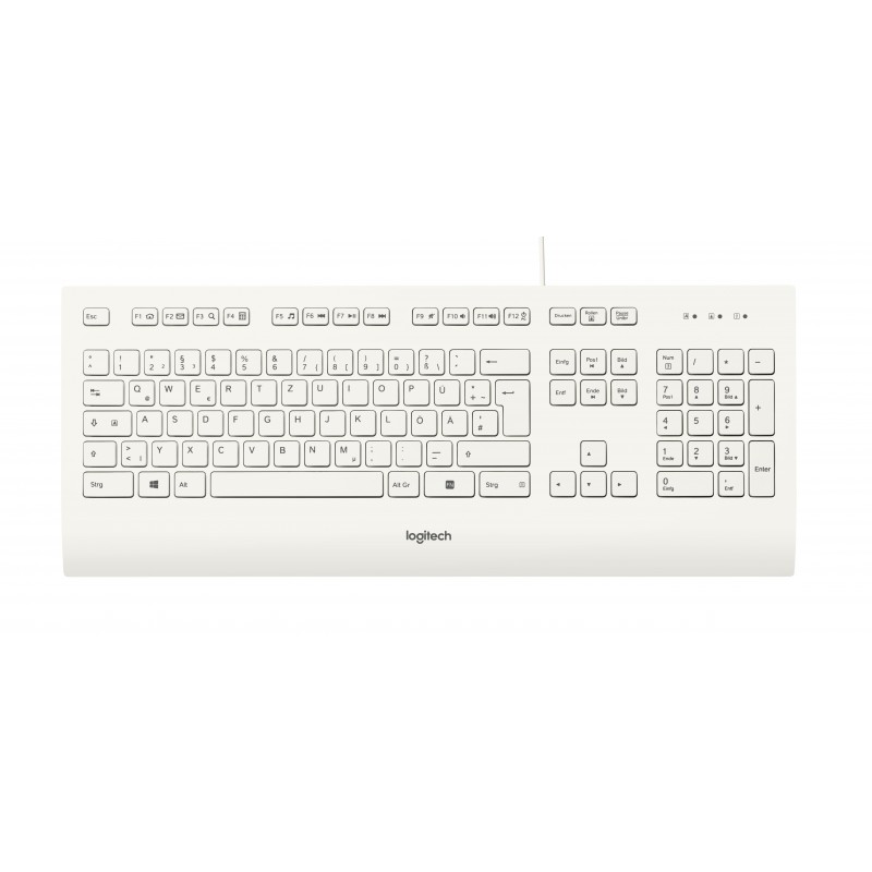Logitech K280E Pro f Business, Taille réelle 100 %, Avec fil, USB, QWERTZ, Blanc