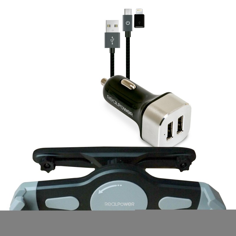 Ultron RealPower Tablet Car Set Zubehoer-Set fuer Tablets, Tablette  UMPC, Support actif, Voiture, Noir, Argent