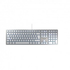 Cherry KC 6000 SLIM, Taille réelle 100 %, Avec fil, USB, QWERTZ, Argent