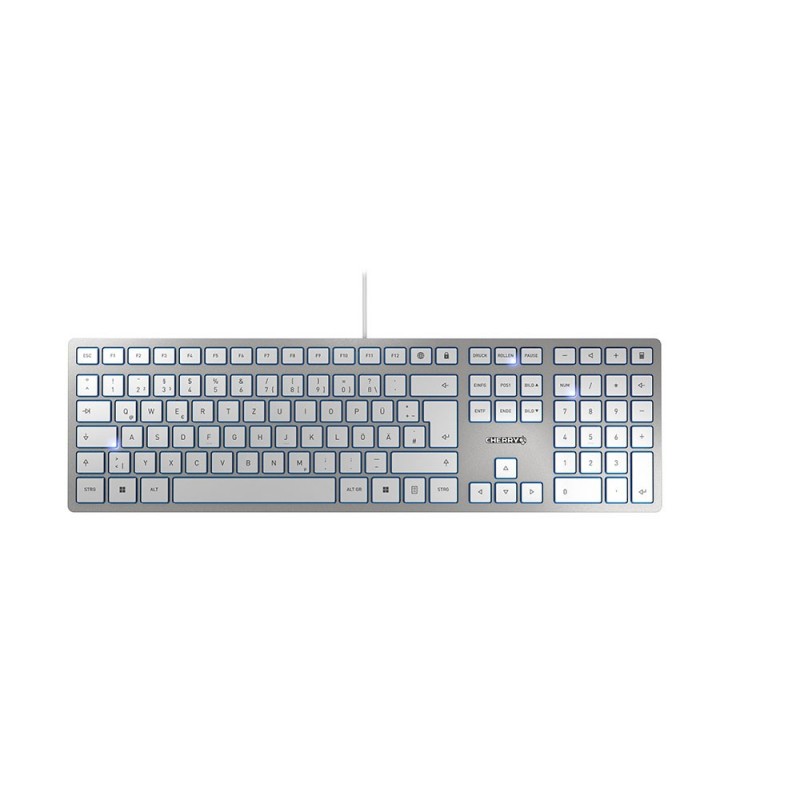Cherry KC 6000 SLIM, Taille réelle 100 %, Avec fil, USB, QWERTZ, Argent