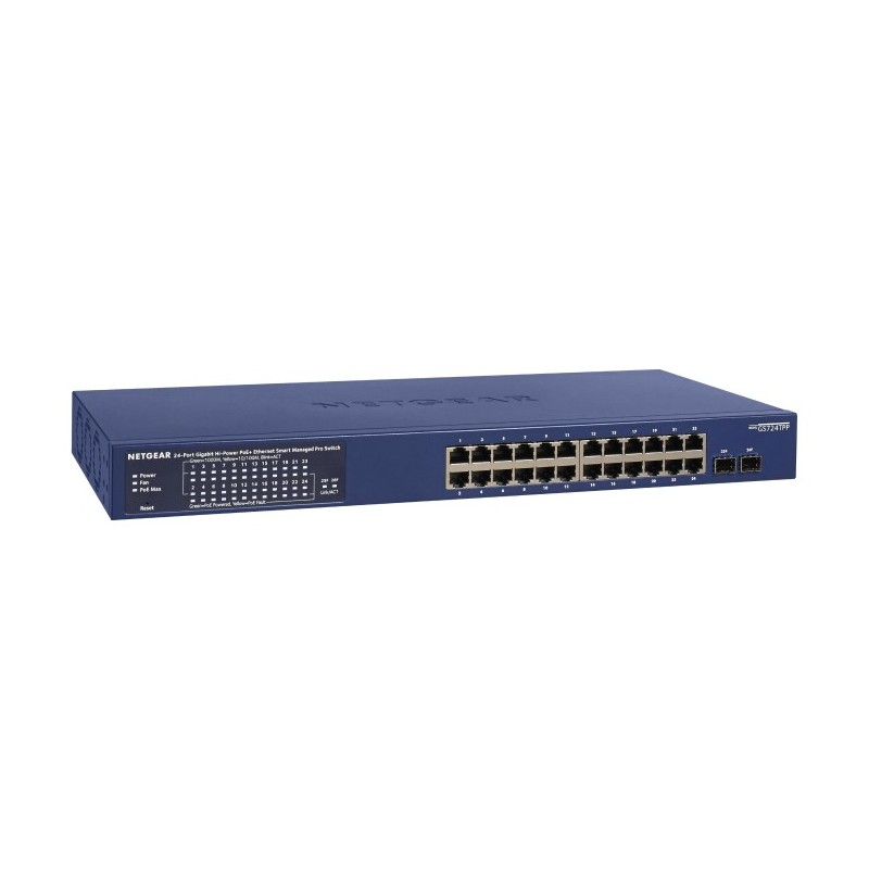 Netgear GS724TP-300EUS, Géré, L2L3L4, Gigabit Ethernet 101001000, Full duplex, Connexion Ethernet, supportant l'alimentation via ce port , Grille de montage