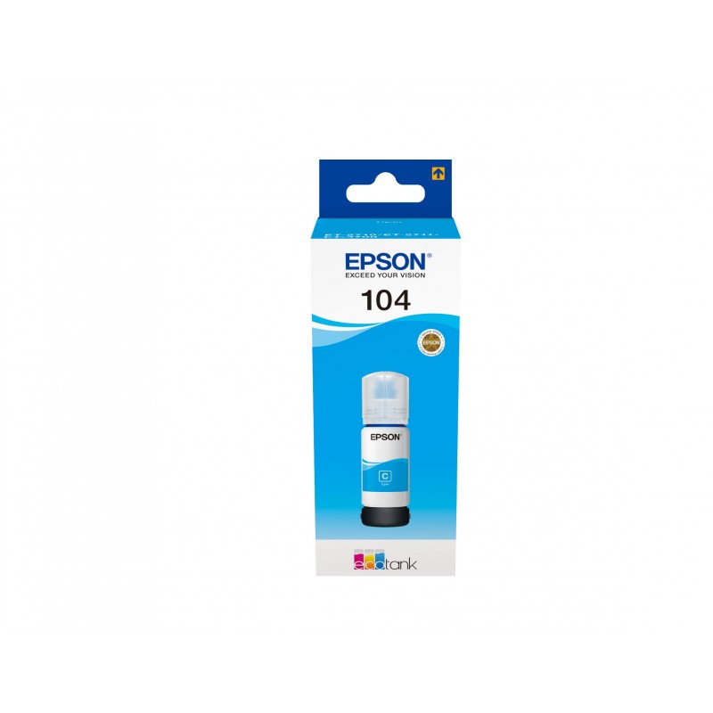 Epson 104 EcoTank Cyan ink bottle, Original, Cyan, Epson, EcoTank ET-4700 EcoTank ET-2726 EcoTank ET-2720 EcoTank ET-2715 EcoTank ET-2714 EcoTank ET-2712..., 65 ml, Jet d'encre