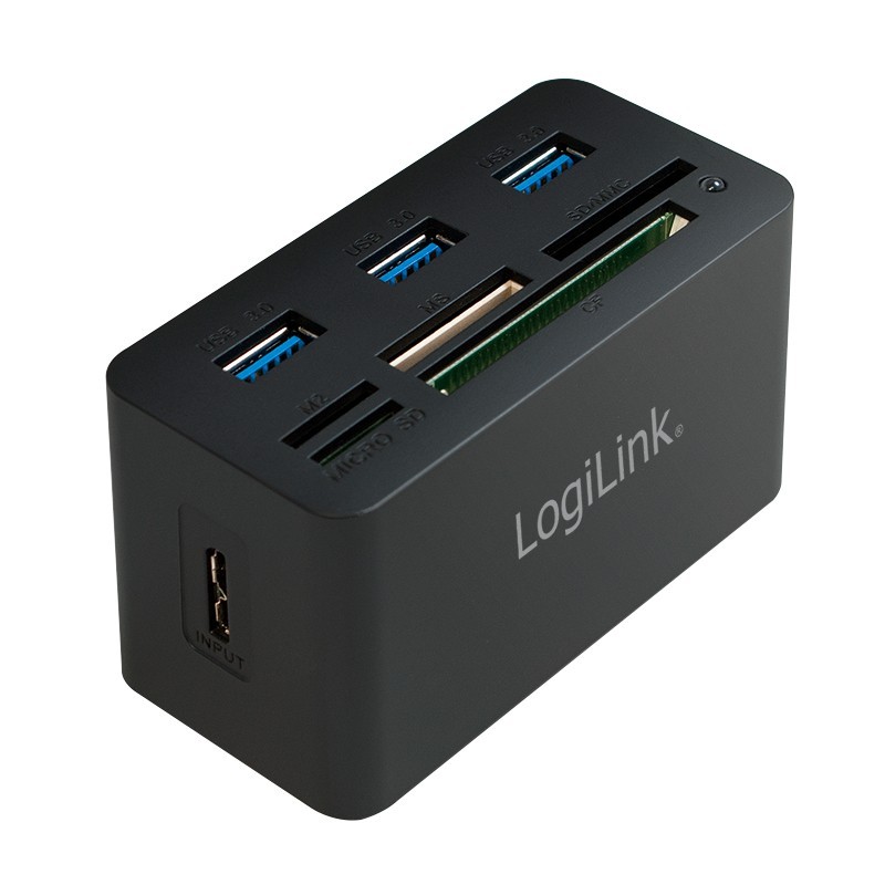 LogiLink CR0042, Avec fil, USB 3.2 Gen 1 3.1 Gen 1 Type-A, Noir, CF, MS Duo, MS Micro , MicroSD , 2 To, USB 2.0, USB 3.2 Gen 1 3.1 Gen 1 Type-A