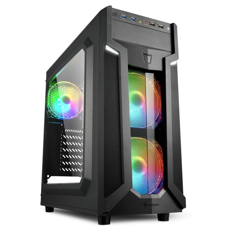 Sharkoon VG6-W RGB, Midi Tower, PC, Noir, ATX, micro ATX, Mini-ATX, Jouer, Bleu, Vert, Rouge