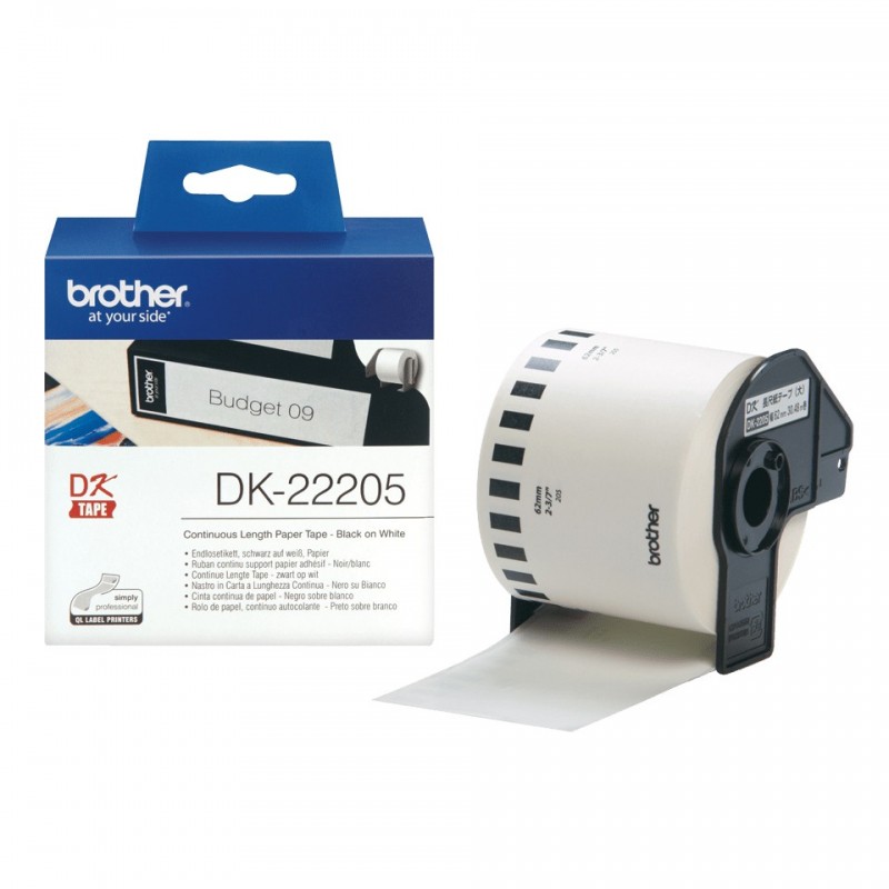 Brother DK-22205, Noir sur blanc, Étiquette en continu, DK, Blanc, Thermique directe, Chine